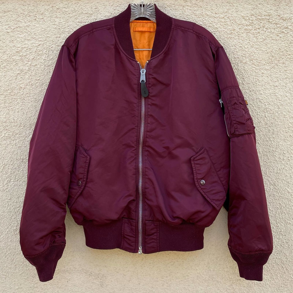 Alpha Industries Air Force Bomber Jacket M Reversible Maroon Orange